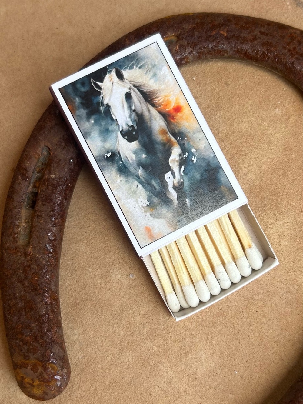 White Horse Matchbox Set of 2 White & Blue Artwork NWT